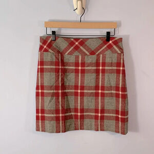 Eddie Bauer size 10 wool mini skirt red gray plaid tartan size zip lined buckeye